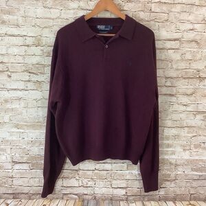 Vintage Polo Ralph Lauren Men's Burgundy Polo Sweater 100% Lambs Wool Large